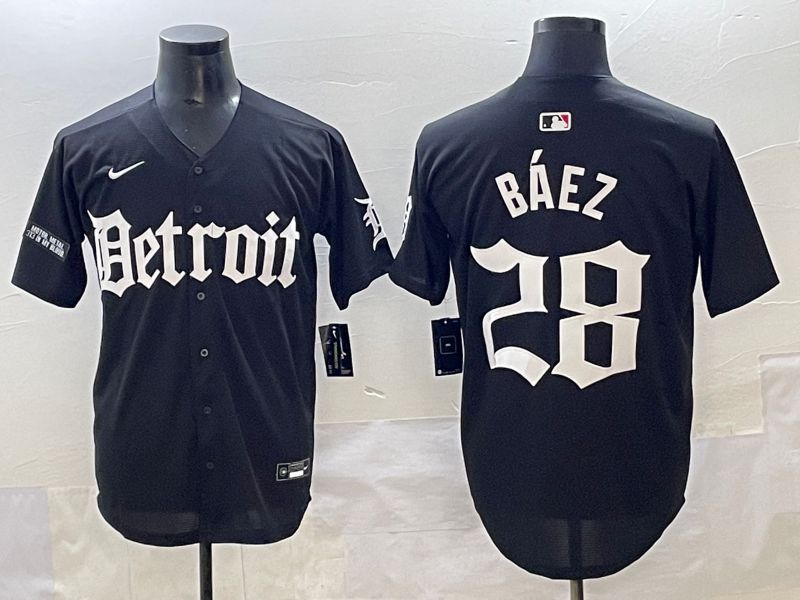 Men 2025 Detroit Tigers #28 Baez Black Five generations Joint Name Nike MLB Jersey style 19
